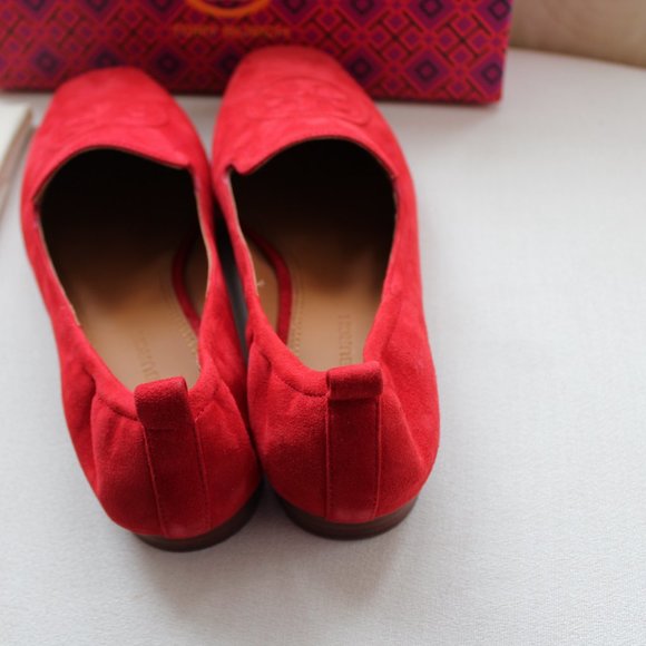 Tory Burch Red Suede Loafers - Picture 5 of 7